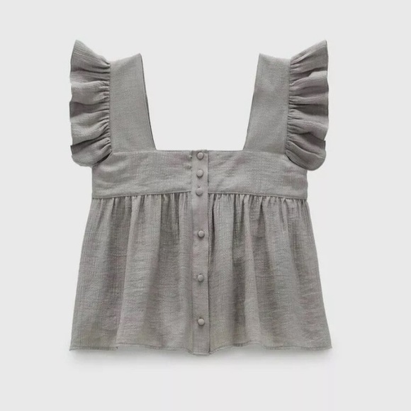 New ZARA NWOT Alexi Ruffle Crinkle Pleat Cropped Blouse - Picture 3 of 11